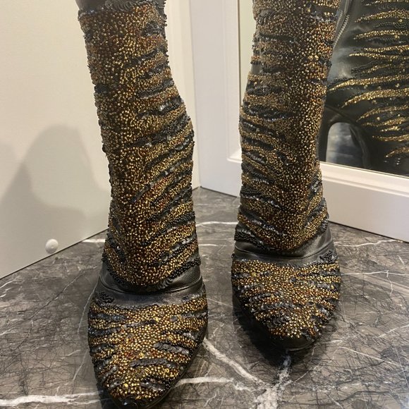 Stunning Barbara Bui Embroidered Glitter Boots - Picture 3 of 5